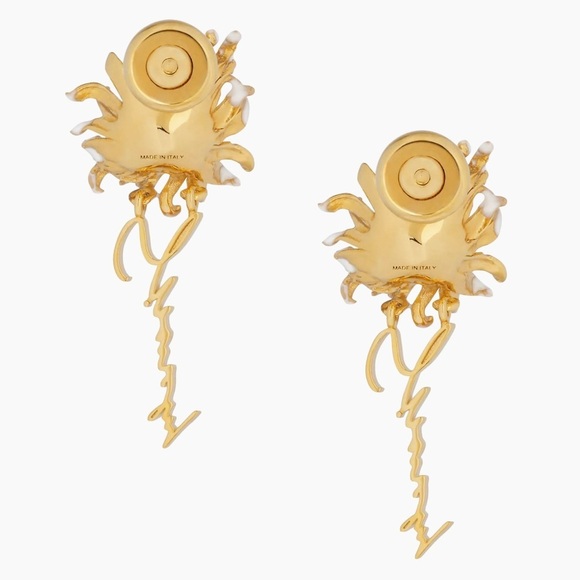 Givenchy NIB daisy flower earrings brass gold color and crystal - Picture 2 of 4